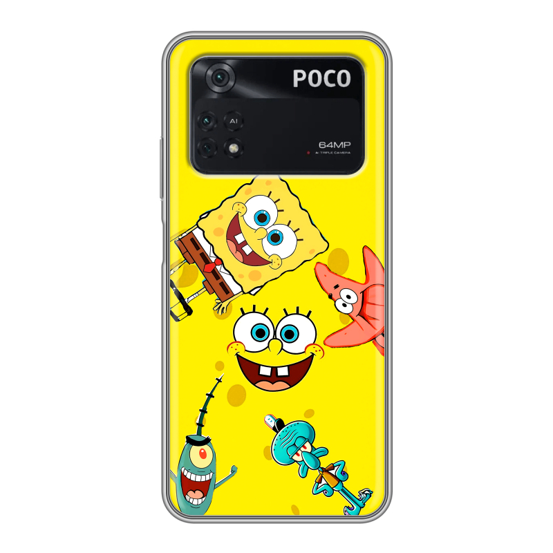Силиконовый чехол на Xiaomi Poco M4 Pro 4G с принтом Спанч боб Спанчбоб Силиконовый чехол на Xiaomi Poco M4 Pro 4G с принтом Спанч боб Спанчбоб