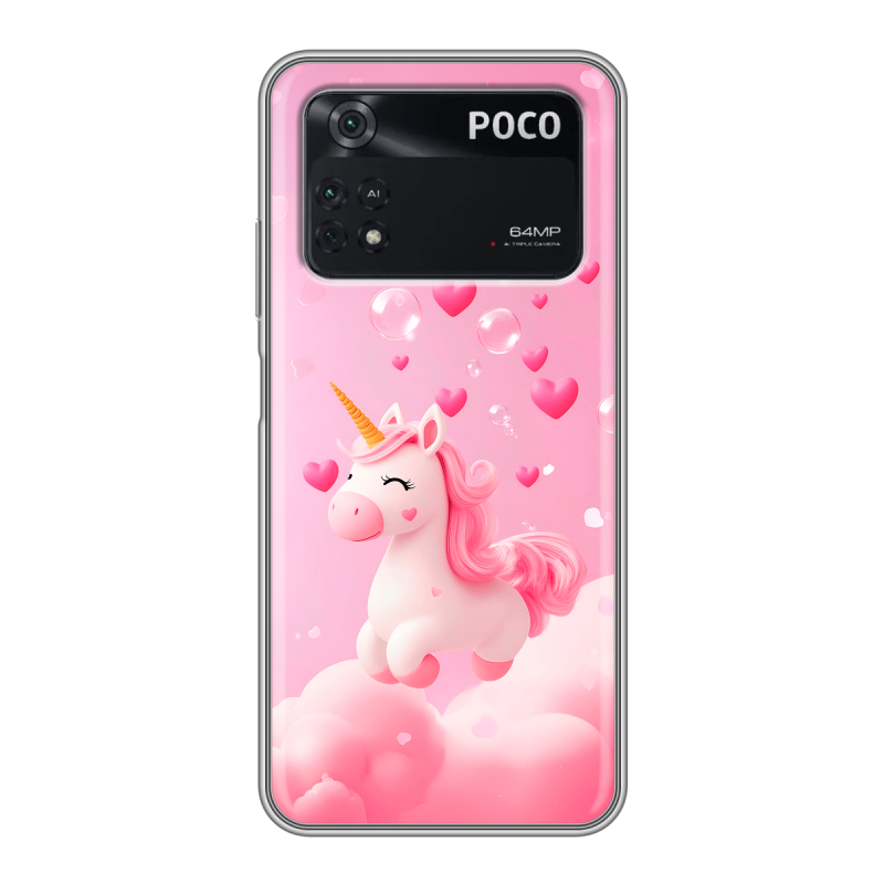 Силиконовый противоударный чехол на Xiaomi Poco M4 Pro 4G с принтом Единорог Силиконовый противоударный чехол на Xiaomi Poco M4 Pro 4G с принтом Единорог