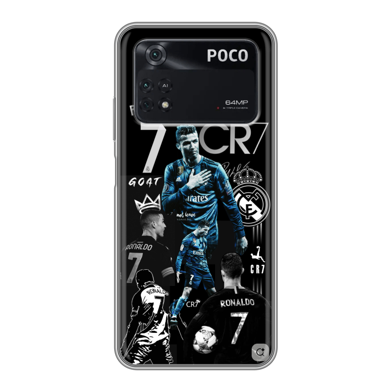 Силиконовый противоударный чехол на Xiaomi Poco M4 Pro 4G с принтом Реал Роналдо Силиконовый противоударный чехол на Xiaomi Poco M4 Pro 4G с принтом Реал Роналдо
