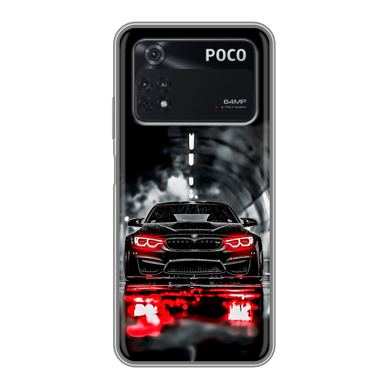 Силиконовый противоударный чехол на Xiaomi Poco M4 Pro 4G с принтом BMW БМВ Силиконовый противоударный чехол на Xiaomi Poco M4 Pro 4G с принтом BMW БМВ