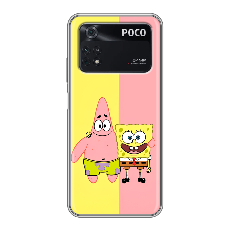 Силиконовый противоударный чехол на Xiaomi Poco M4 Pro 4G с принтом Спанч боб Спанчбоб Силиконовый противоударный чехол на Xiaomi Poco M4 Pro 4G с принтом Спанч боб Спанчбоб