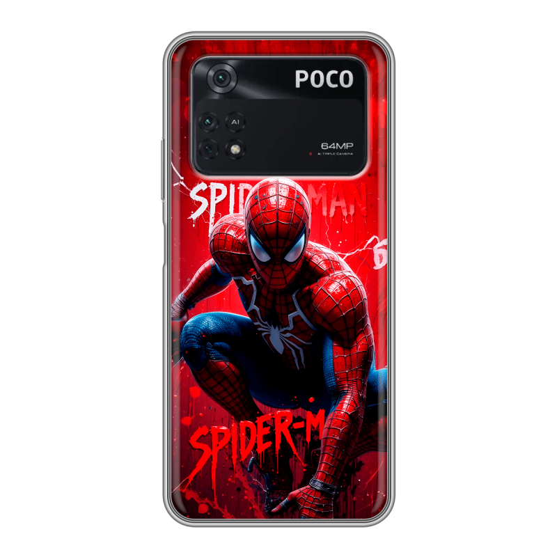 Силиконовый чехол на Xiaomi Poco M4 Pro 4G с принтом Spiderman Человек паук Силиконовый чехол на Xiaomi Poco M4 Pro 4G с принтом Spiderman Человек паук
