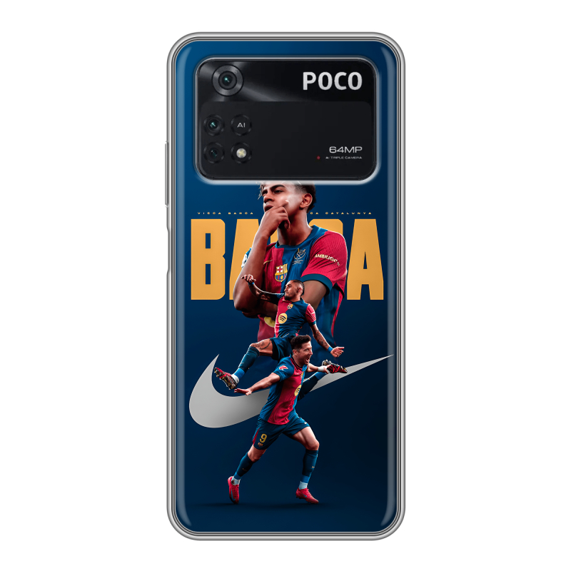 Силиконовый противоударный чехол на Xiaomi Poco M4 Pro 4G с принтом Барселона Barca Yamal Силиконовый противоударный чехол на Xiaomi Poco M4 Pro 4G с принтом Барселона Barca Yamal