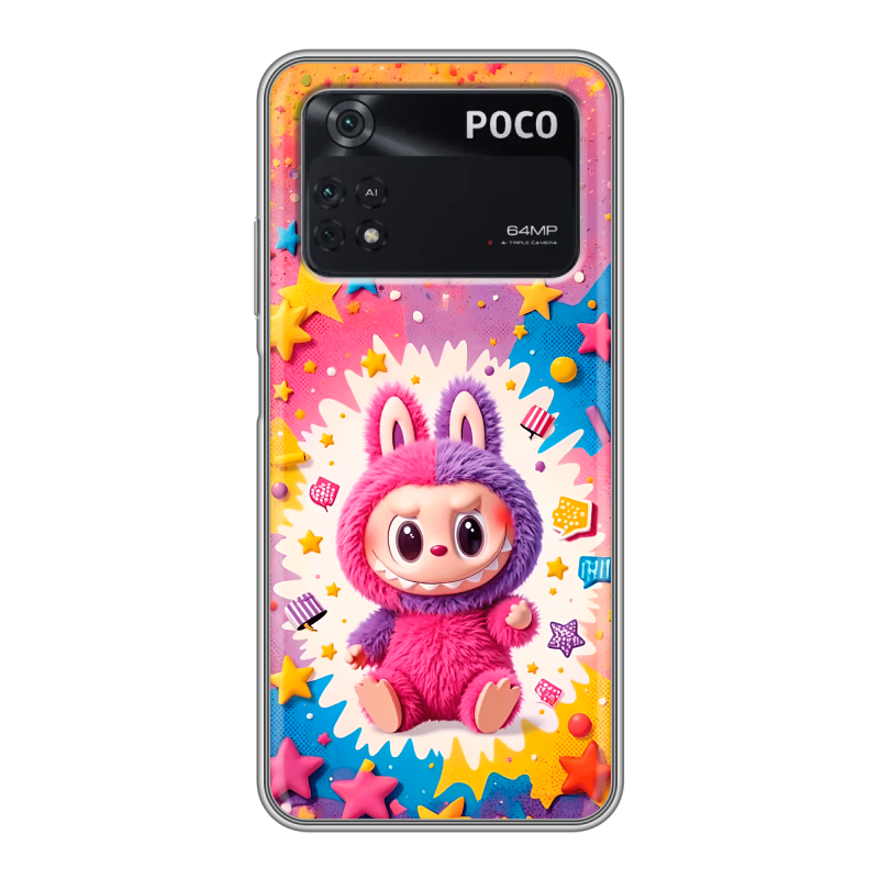 Силиконовый чехол на Xiaomi Poco M4 Pro 4G с принтом Labubu Лабубу Силиконовый чехол на Xiaomi Poco M4 Pro 4G с принтом Labubu Лабубу