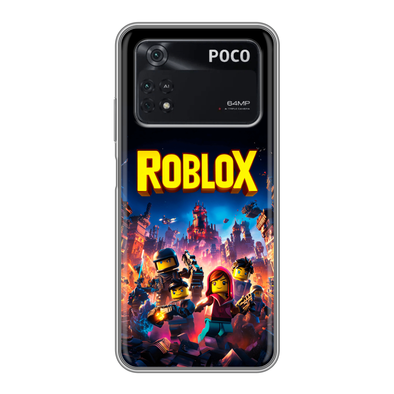 Силиконовый противоударный чехол на Xiaomi Poco M4 Pro 4G с принтом Roblox Роблокс Силиконовый противоударный чехол на Xiaomi Poco M4 Pro 4G с принтом Roblox Роблокс