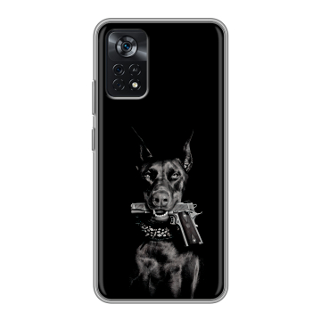Силиконовый чехол на Xiaomi Poco X4 Pro 5G с принтом Доберман и пистолет Силиконовый чехол на Xiaomi Poco X4 Pro 5G с принтом Доберман и пистолет