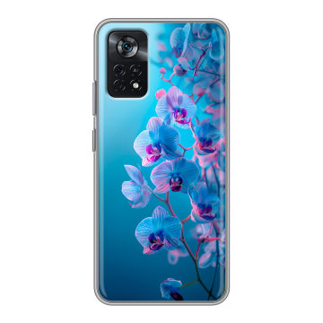 Силиконовый чехол на Xiaomi Poco X4 Pro 5G с принтом голубые орхидеи Силиконовый чехол на Xiaomi Poco X4 Pro 5G с принтом голубые орхидеи