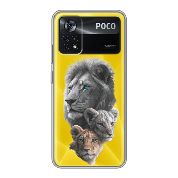 Силиконовый чехол на Xiaomi Poco X4 Pro 5G с принтом Львы Силиконовый чехол на Xiaomi Poco X4 Pro 5G с принтом Львы