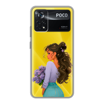 Силиконовый чехол на Xiaomi Poco X4 Pro 5G с принтом девушка цветы Силиконовый чехол на Xiaomi Poco X4 Pro 5G с принтом девушка цветы