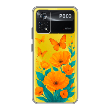 Силиконовый чехол на Xiaomi Poco X4 Pro 5G с принтом цветы бабочки Силиконовый чехол на Xiaomi Poco X4 Pro 5G с принтом цветы бабочки