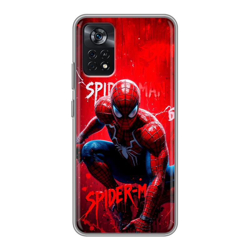 Силиконовый противоударный чехол на Xiaomi Poco X4 Pro 5G с принтом Spiderman Человек паук Силиконовый противоударный чехол на Xiaomi Poco X4 Pro 5G с принтом Spiderman Человек паук