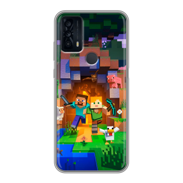 Силиконовый чехол на TCL 20B с принтом Майнкрафт Minecraft