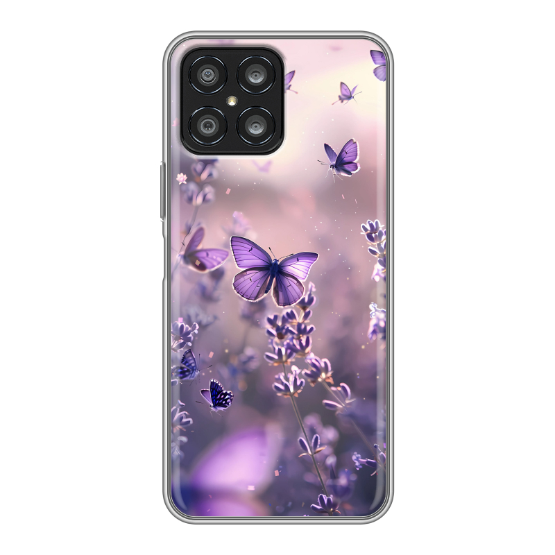 Силиконовый чехол на Huawei Honor X8 с принтом бабочки и лаванда Силиконовый чехол на Huawei Honor X8 с принтом бабочки и лаванда
