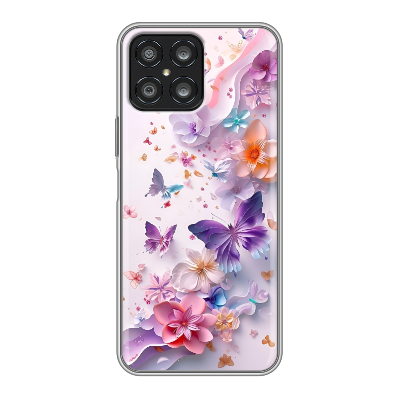 Силиконовый чехол на Huawei Honor X8 с принтом цветы бабочки Силиконовый чехол на Huawei Honor X8 с принтом цветы бабочки
