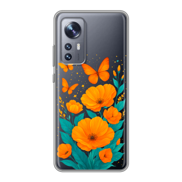 Силиконовый чехол на Xiaomi 12X с принтом цветы бабочки Силиконовый чехол на Xiaomi 12X с принтом цветы бабочки