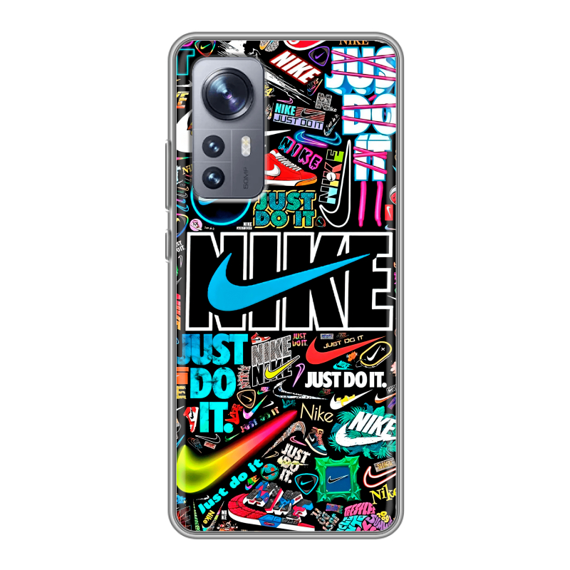 Силиконовый чехол на Xiaomi 12X с принтом найк nike черный Силиконовый чехол на Xiaomi 12X с принтом найк nike черный