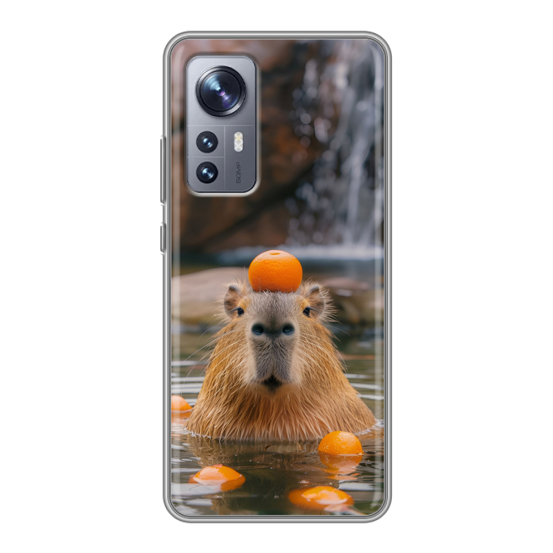 Силиконовый чехол на Xiaomi 12X с принтом Капибара с апельсином Силиконовый чехол на Xiaomi 12X с принтом Капибара с апельсином