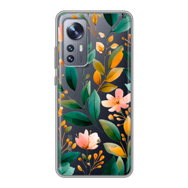 Силиконовый чехол на Xiaomi 12X с принтом Цветы паттерн Силиконовый чехол на Xiaomi 12X с принтом Цветы паттерн