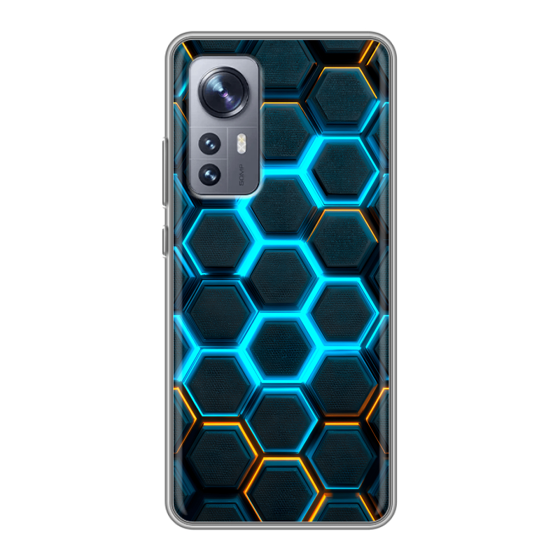 Силиконовый противоударный чехол на Xiaomi 12X с принтом Неоновые соты Силиконовый противоударный чехол на Xiaomi 12X с принтом Неоновые соты