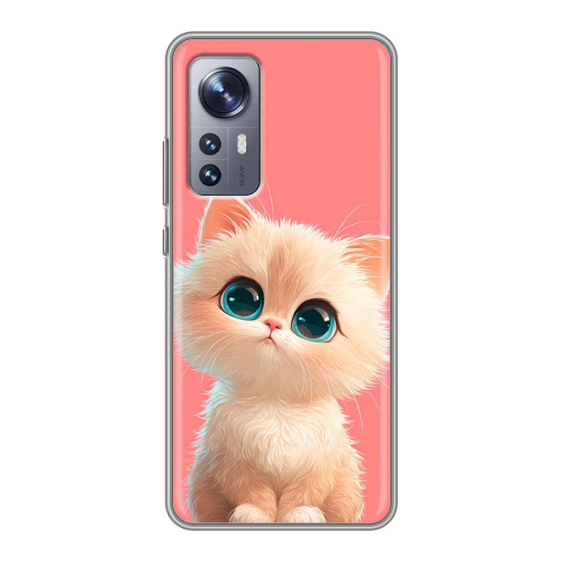 Силиконовый противоударный чехол на Xiaomi 12X с принтом Розовый котенок Силиконовый противоударный чехол на Xiaomi 12X с принтом Розовый котенок