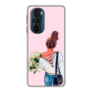 Силиконовый чехол на Motorola Edge 30 Pro с принтом Девушка и букет Силиконовый чехол на Motorola Edge 30 Pro с принтом Девушка и букет