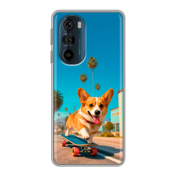 Силиконовый чехол на Motorola Edge 30 Pro с принтом Корги на скейте