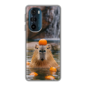 Силиконовый чехол на Motorola Edge 30 Pro с принтом Капибара с апельсином