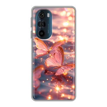 Силиконовый чехол на Motorola Edge 30 Pro с принтом бабочки розовые Силиконовый чехол на Motorola Edge 30 Pro с принтом бабочки розовые