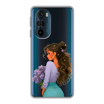 Силиконовый чехол на Motorola Edge 30 Pro с принтом девушка цветы