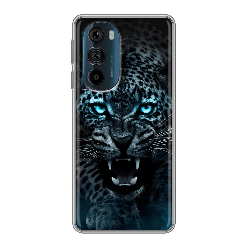 Силиконовый противоударный чехол на Motorola Edge 30 Pro с принтом Темный леопард Силиконовый противоударный чехол на Motorola Edge 30 Pro с принтом Темный леопард