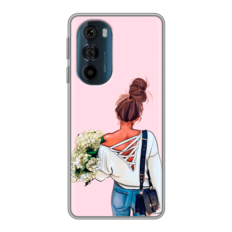 Силиконовый чехол на Motorola Edge 30 Pro с принтом Девушка и букет Силиконовый чехол на Motorola Edge 30 Pro с принтом Девушка и букет