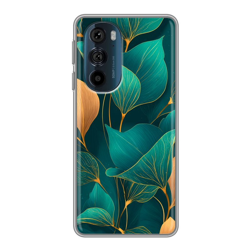 Силиконовый чехол на Motorola Edge 30 Pro с принтом Листья и золото Силиконовый чехол на Motorola Edge 30 Pro с принтом Листья и золото