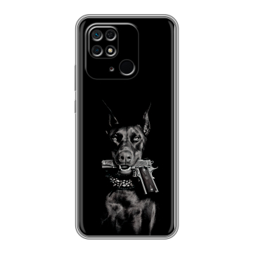Силиконовый чехол на Xiaomi Redmi 10C с принтом Доберман и пистолет Силиконовый чехол на Xiaomi Redmi 10C с принтом Доберман и пистолет