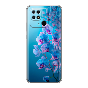 Силиконовый чехол на Xiaomi Redmi 10C с принтом голубые орхидеи Силиконовый чехол на Xiaomi Redmi 10C с принтом голубые орхидеи