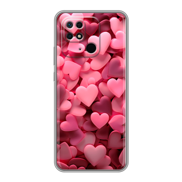 Силиконовый чехол на Xiaomi Redmi 10C с принтом розовые сердечки Силиконовый чехол на Xiaomi Redmi 10C с принтом розовые сердечки