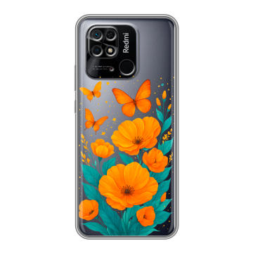 Силиконовый чехол на Xiaomi Redmi 10C с принтом цветы бабочки