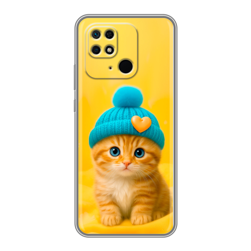 Силиконовый чехол на Xiaomi Redmi 10C с принтом Котенок в шапке Силиконовый чехол на Xiaomi Redmi 10C с принтом Котенок в шапке