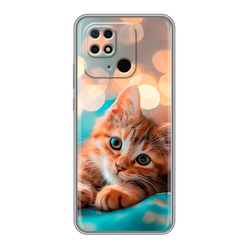 Силиконовый противоударный чехол на Xiaomi Redmi 10C с принтом котик Силиконовый противоударный чехол на Xiaomi Redmi 10C с принтом котик