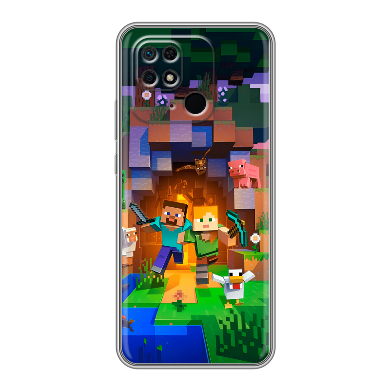 Силиконовый противоударный чехол на Xiaomi Redmi 10C с принтом Майнкрафт Minecraft Силиконовый противоударный чехол на Xiaomi Redmi 10C с принтом Майнкрафт Minecraft