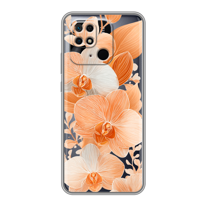 Силиконовый чехол на Xiaomi Redmi 10C с принтом Бежевые цветы Силиконовый чехол на Xiaomi Redmi 10C с принтом Бежевые цветы