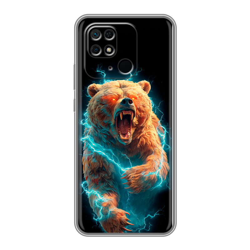 Силиконовый противоударный чехол на Xiaomi Redmi 10C с принтом Медведь Силиконовый противоударный чехол на Xiaomi Redmi 10C с принтом Медведь