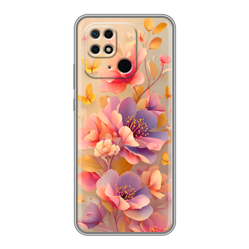Силиконовый противоударный чехол на Xiaomi Redmi 10C с принтом Цветы и бабочки Силиконовый противоударный чехол на Xiaomi Redmi 10C с принтом Цветы и бабочки