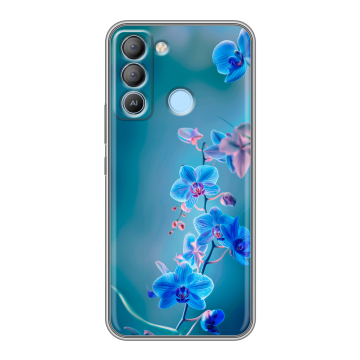 Силиконовый чехол на Tecno Pop 5 LTE с принтом Голубые цветы Силиконовый чехол на Tecno Pop 5 LTE с принтом Голубые цветы