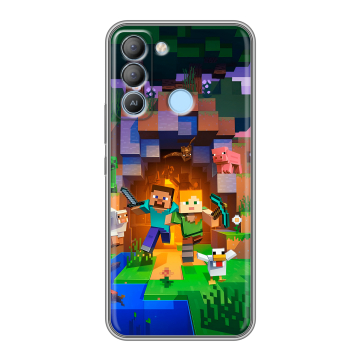 Силиконовый чехол на Tecno Pop 5 LTE с принтом Майнкрафт Minecraft