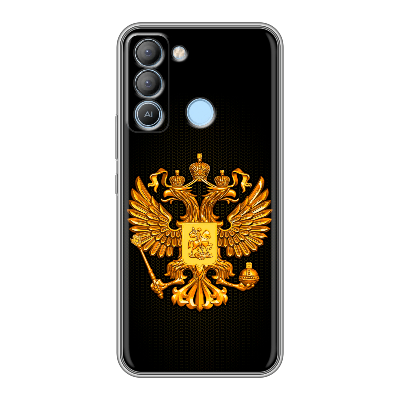 Силиконовый противоударный чехол на Tecno Pop 5 LTE с принтом Герб России желтый Силиконовый противоударный чехол на Tecno Pop 5 LTE с принтом Герб России желтый