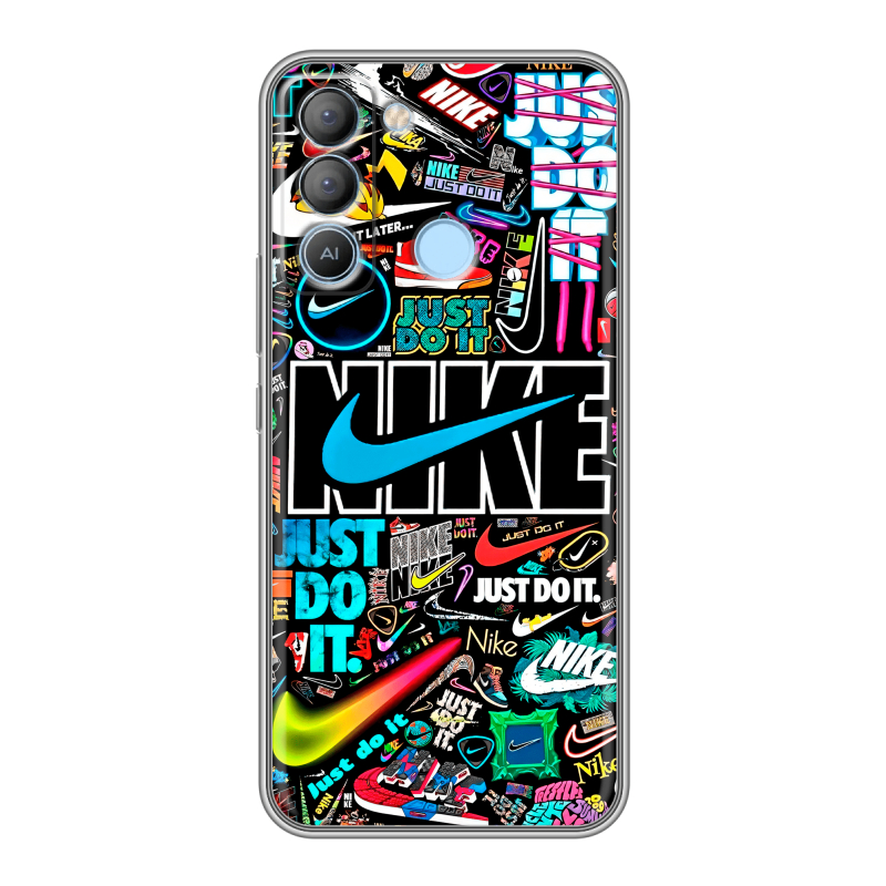 Силиконовый чехол на Tecno Pop 5 LTE с принтом найк nike черный Силиконовый чехол на Tecno Pop 5 LTE с принтом найк nike черный