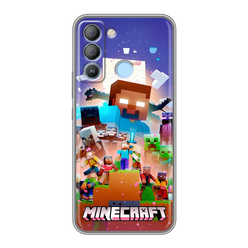 Силиконовый противоударный чехол на Tecno Pop 5 LTE с принтом Майнкрафт Minecraft Силиконовый противоударный чехол на Tecno Pop 5 LTE с принтом Майнкрафт Minecraft