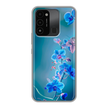 Силиконовый противоударный чехол на Tecno Spark Go 2022 с принтом Голубые цветы