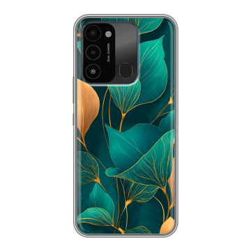 Силиконовый противоударный чехол на Tecno Spark Go 2022 с принтом Листья и золото