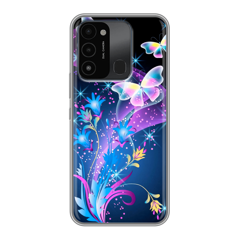 Силиконовый противоударный чехол на Tecno Spark Go 2022 с принтом Бабочки Силиконовый противоударный чехол на Tecno Spark Go 2022 с принтом Бабочки